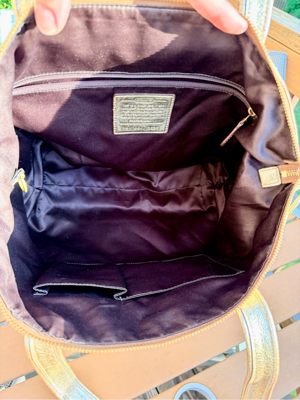 COACH Poppy Glam Tote in Metallic Gold Monogram Jacquard Pattern. - Picture 4 of 13